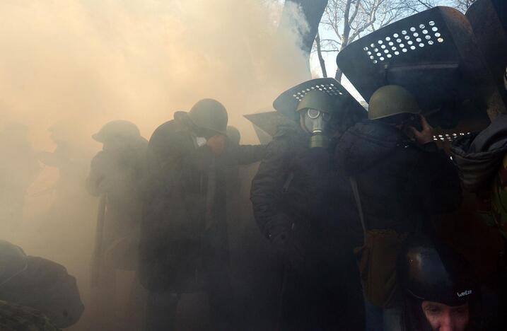 Demonstrantai išliejo savo pyktį ant V.Janukovyčiaus partijos, kai susirėmimai su milicijos pajėgomis įsiplieskė prie netoliese esančio parlamento pastato.