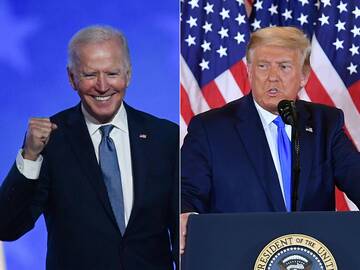 Joe Bidenas (kairėje) ir Donaldas Trumpas