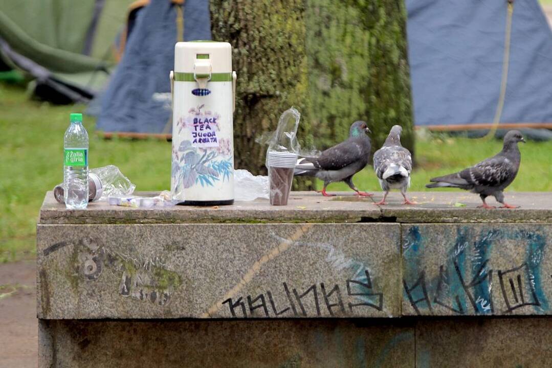 Protestivalio dalyviai okupuoja Miesto sodą