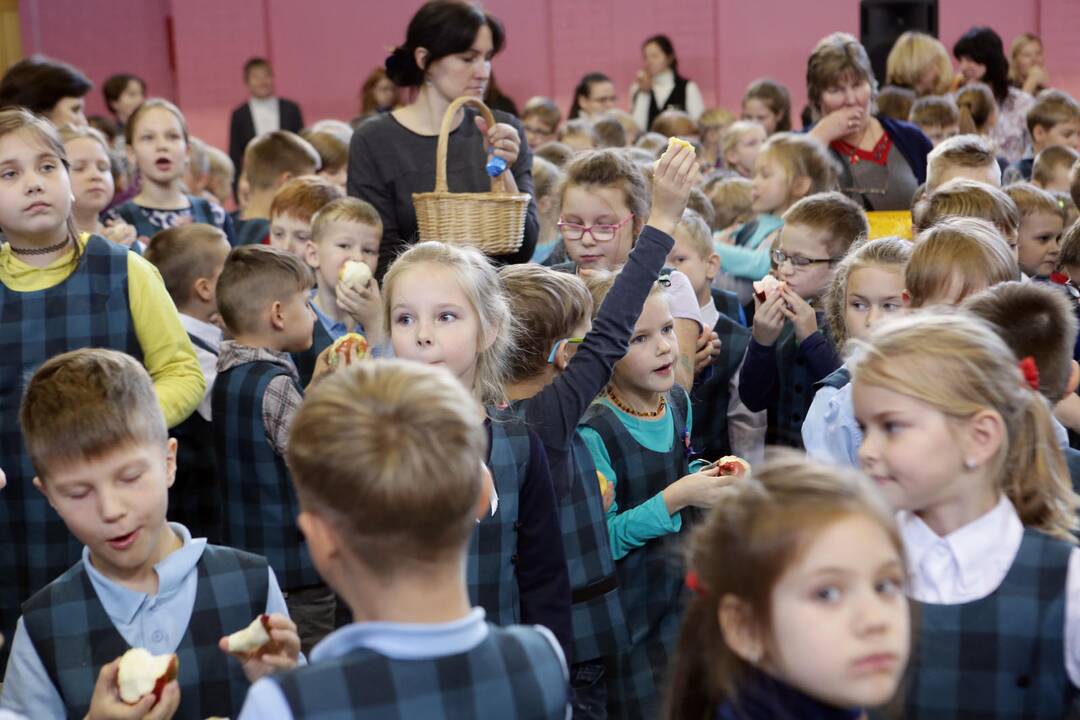 Mokiniai siekė pagerinti obuolių valgymo rekordą