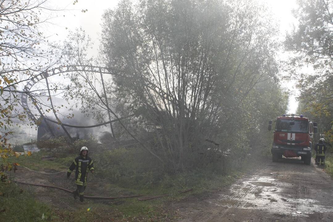 Klaipėdos rajone liepsnoja šieno prikrautas angaras