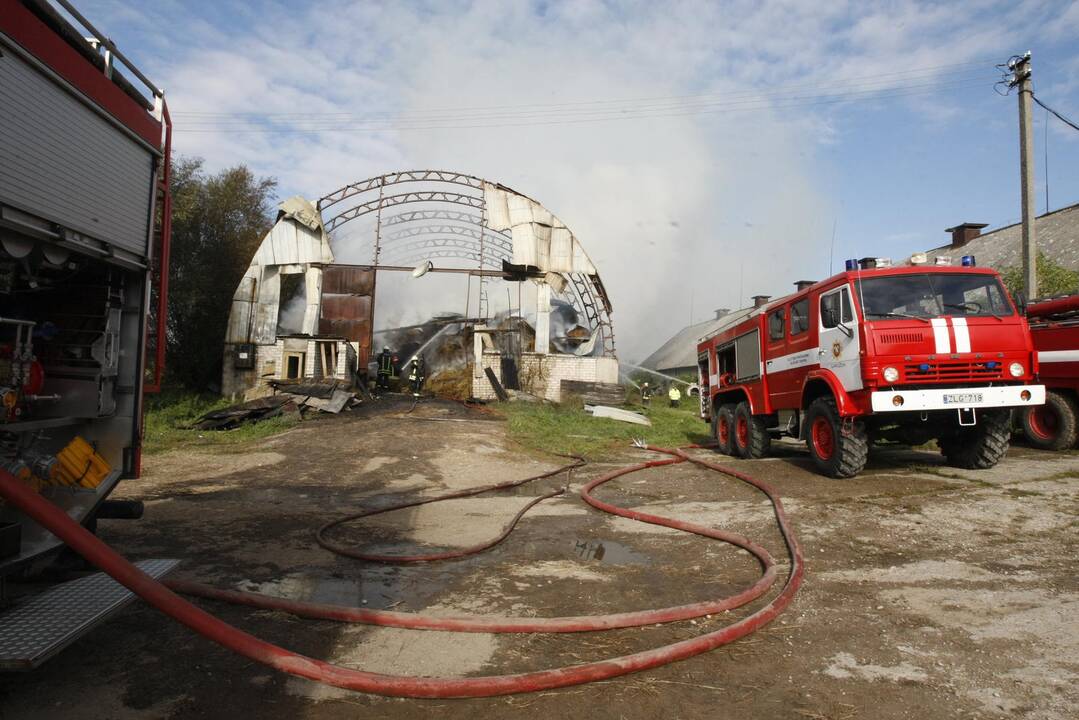 Klaipėdos rajone liepsnoja šieno prikrautas angaras