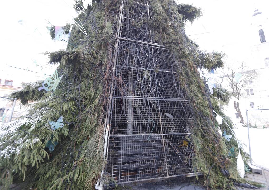 Kauno Rotušės aikštėje padegta miesto Kalėdų eglė