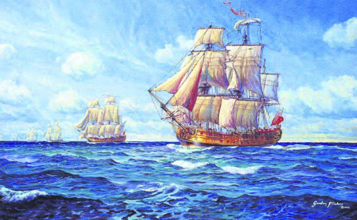 Įamžinta: Gordono Frickerso paveiksle pavaizduota G.Ansono flotilė su „Centurion“ priekyje.