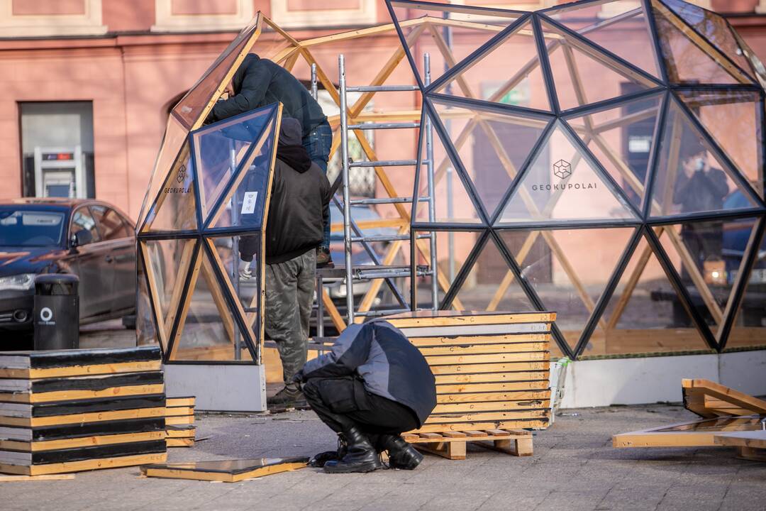 Nupuošiama Kauno kalėdinė eglė