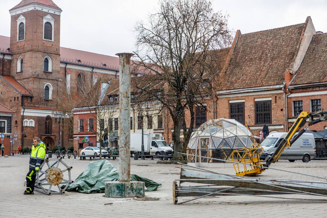 Rotušės aikštėje pradeda kilti Kalėdų eglė