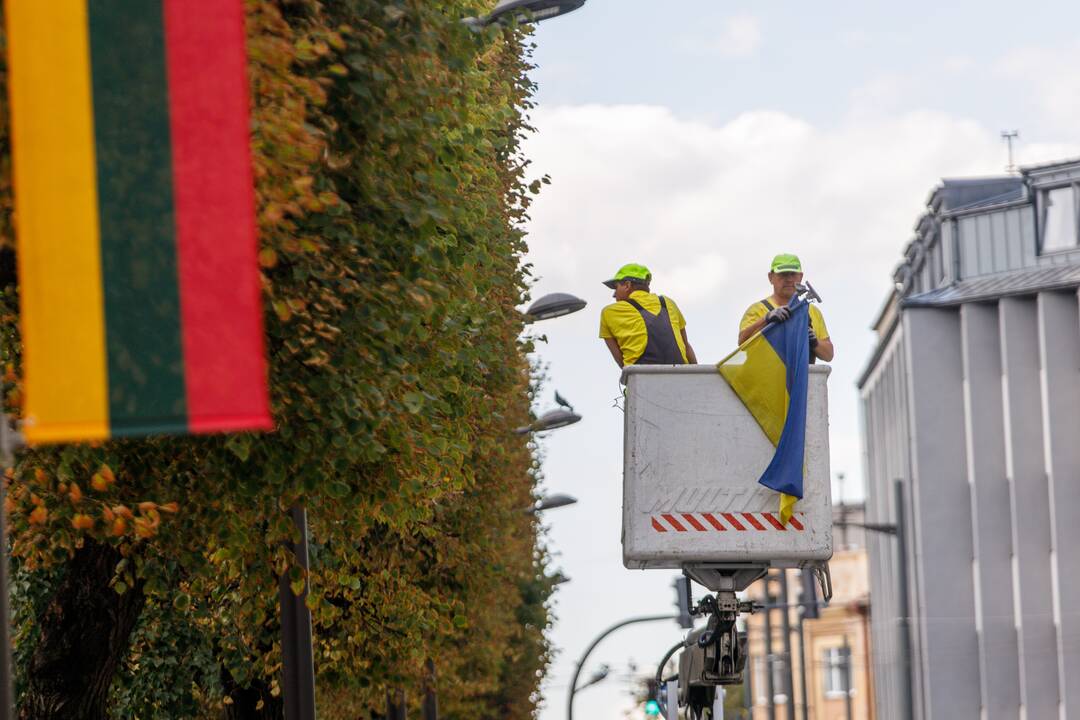 Laisvės alėjoje iškabintos Lietuvos ir Ukrainos vėliavos