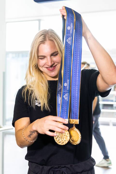 R. Meilutytės ir plaukikų komandos pasitikimas Vilniaus oro uoste