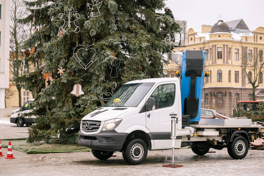 Nupuošiama Kauno kalėdinė eglė