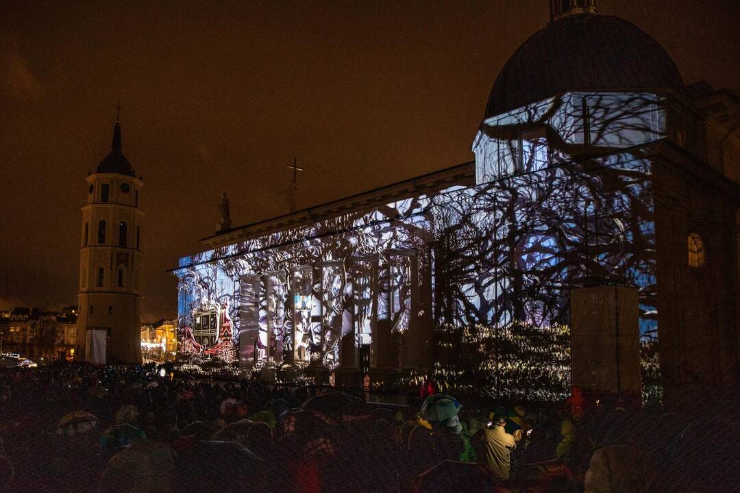 3D pasaka ant Vilniaus katedros sienos