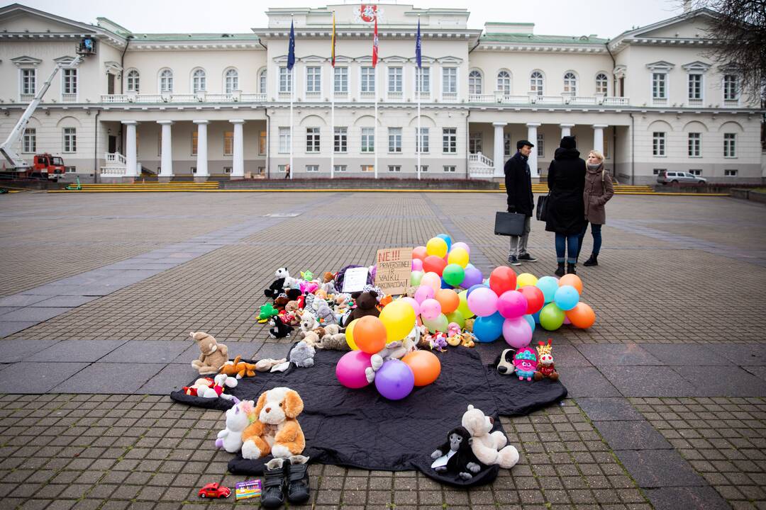 Protestas prieš galimybių pasą vaikams prie Prezidentūros