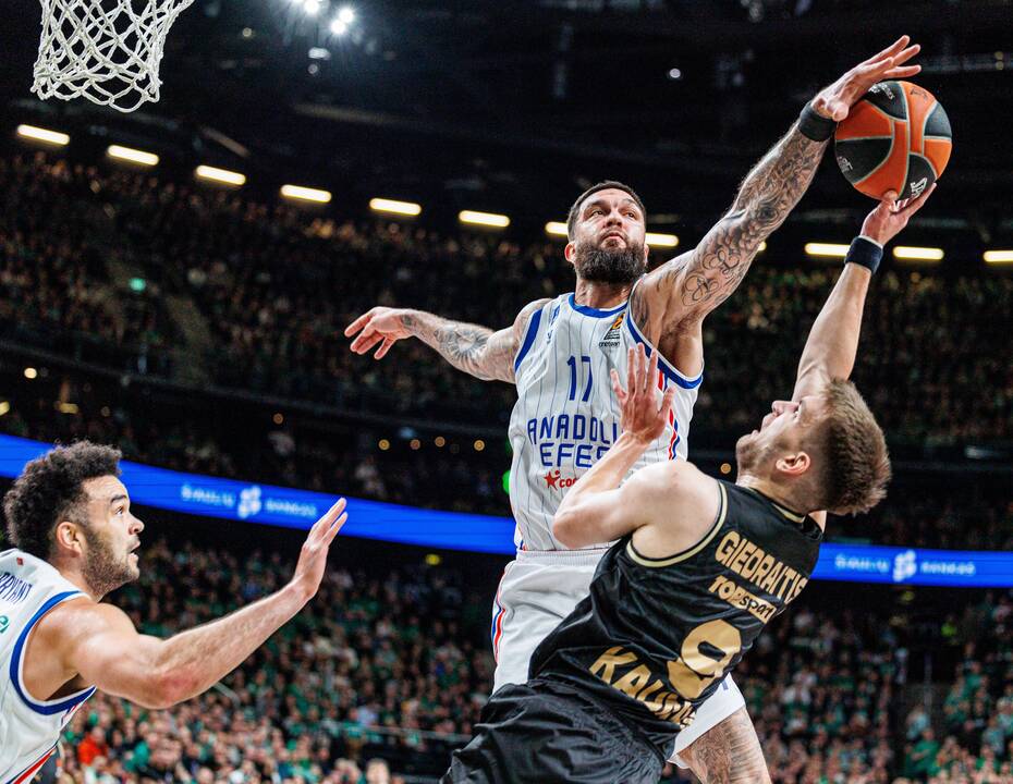 Gynyba: įsižaidusį S. Francisco (kairėje) „Anadolu Efes“ atstovaujantis buvęs žalgirietis R. Šmitas stabdė neleistinais būdais.
