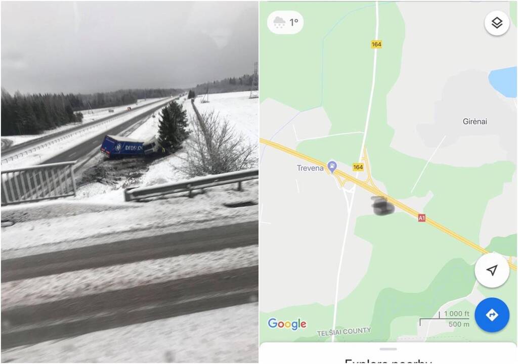 Kelyje Kaunas-Klaipėda į griovį nuvažiavo vilkikas