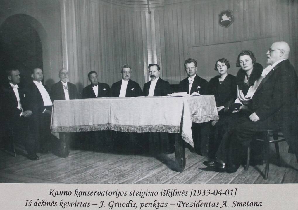 Pradžia: Kauno konservatorijos steigimo iškilmės 1933 m. ir lemtingasis K.Bizausko įsakymas Nr. 551, kuriuo 1920 m. spalio 1 d. mokykla perimama valstybės žinion.