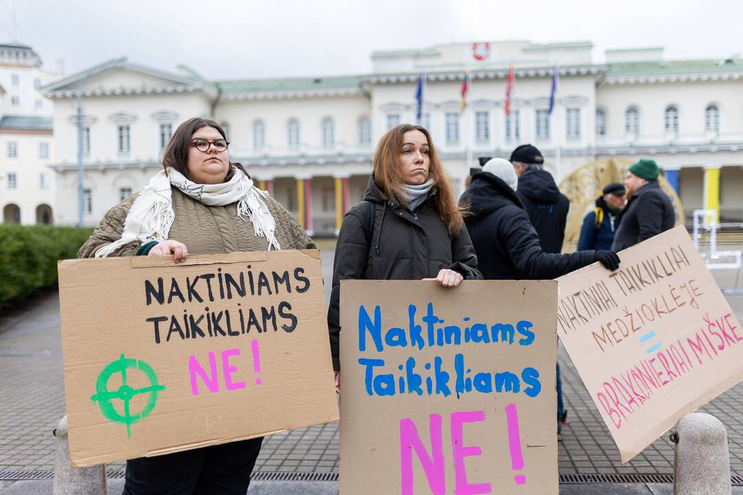 Prie Prezidentūros vyko demonstracija dėl naktinių taikiklių