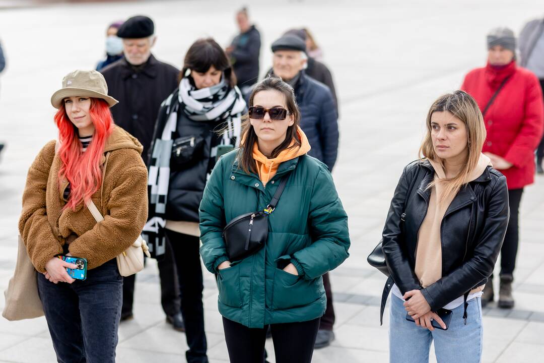 Kelios dešimtys žmonių Vilniuje mitingavo prieš karą Ukrainoje