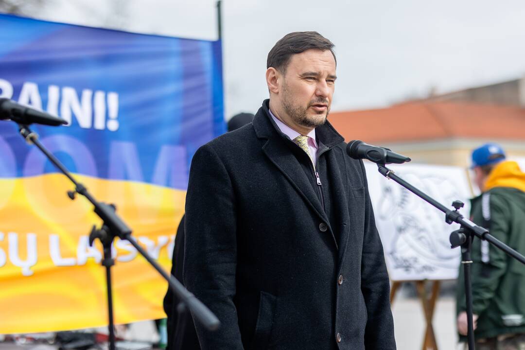 Kelios dešimtys žmonių Vilniuje mitingavo prieš karą Ukrainoje