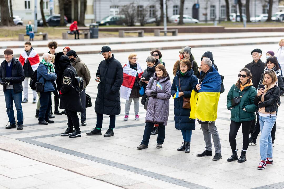 Kelios dešimtys žmonių Vilniuje mitingavo prieš karą Ukrainoje