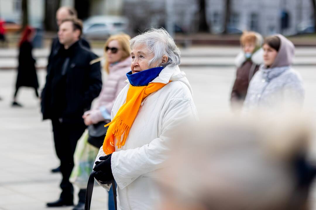 Kelios dešimtys žmonių Vilniuje mitingavo prieš karą Ukrainoje