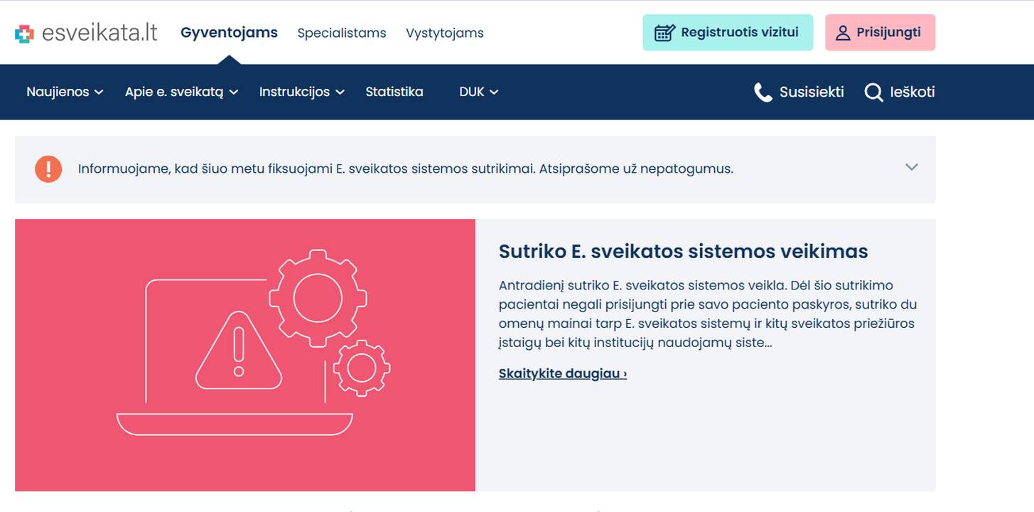 Sutriko e. sveikatos sistemos veikla