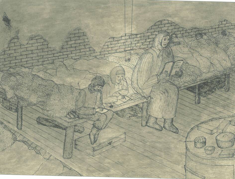 Išnaudojimas: R. Vaicekauskas kasa anglis šachtoje Jakutske. 1954 m. 