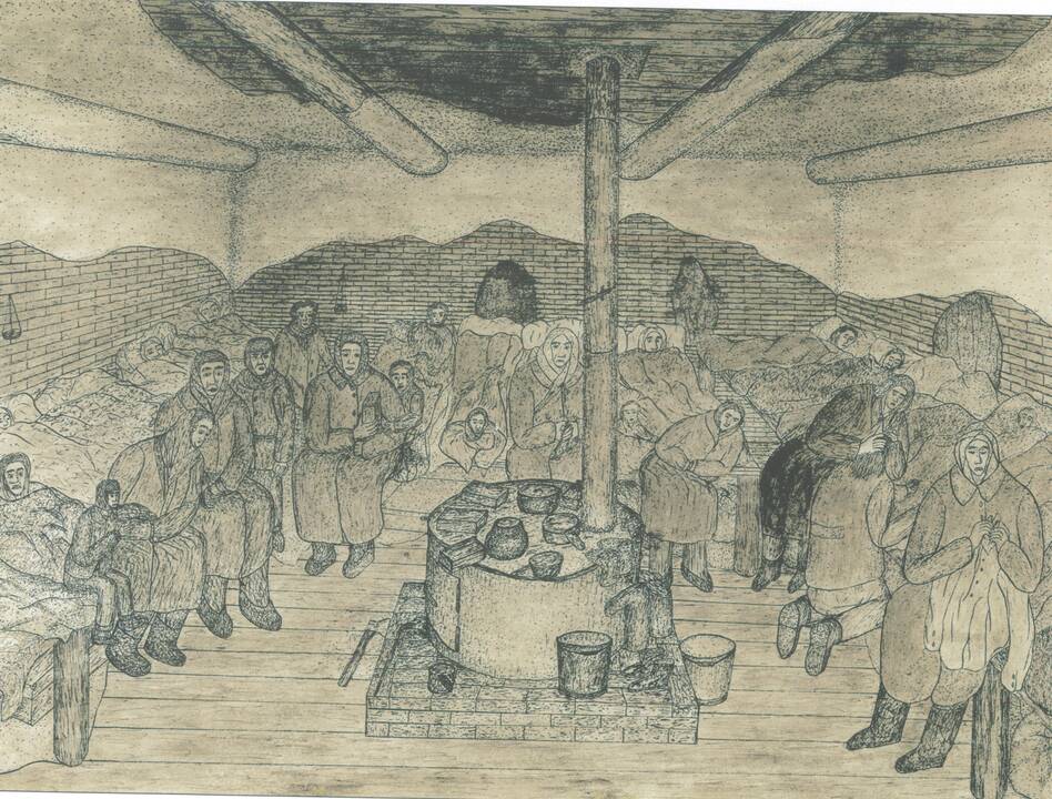 Išnaudojimas: R. Vaicekauskas kasa anglis šachtoje Jakutske. 1954 m. 