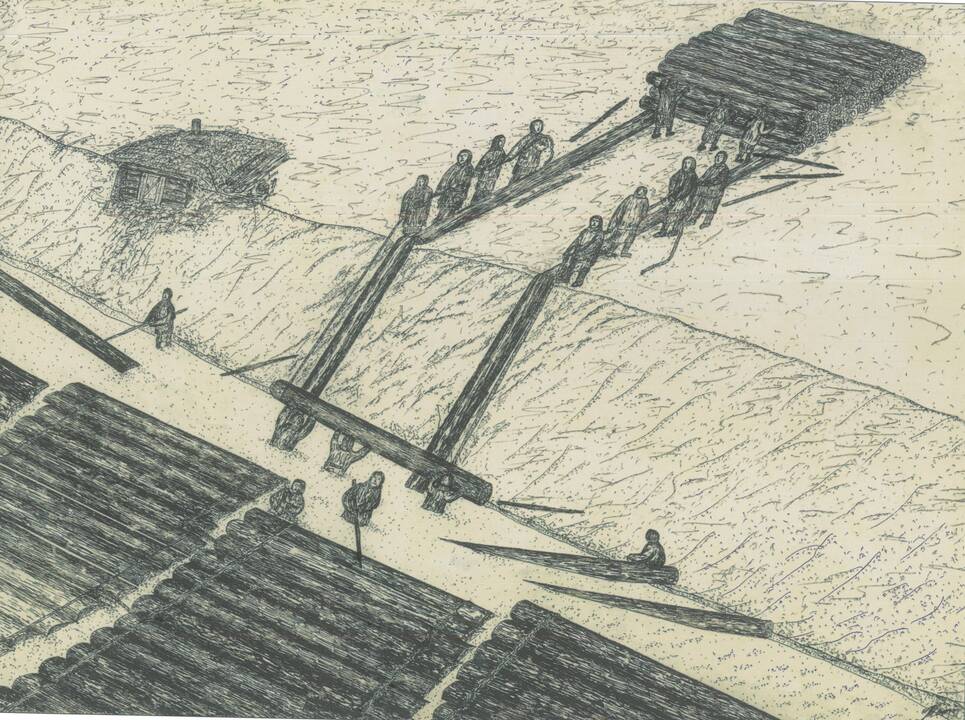 Išnaudojimas: R. Vaicekauskas kasa anglis šachtoje Jakutske. 1954 m. 