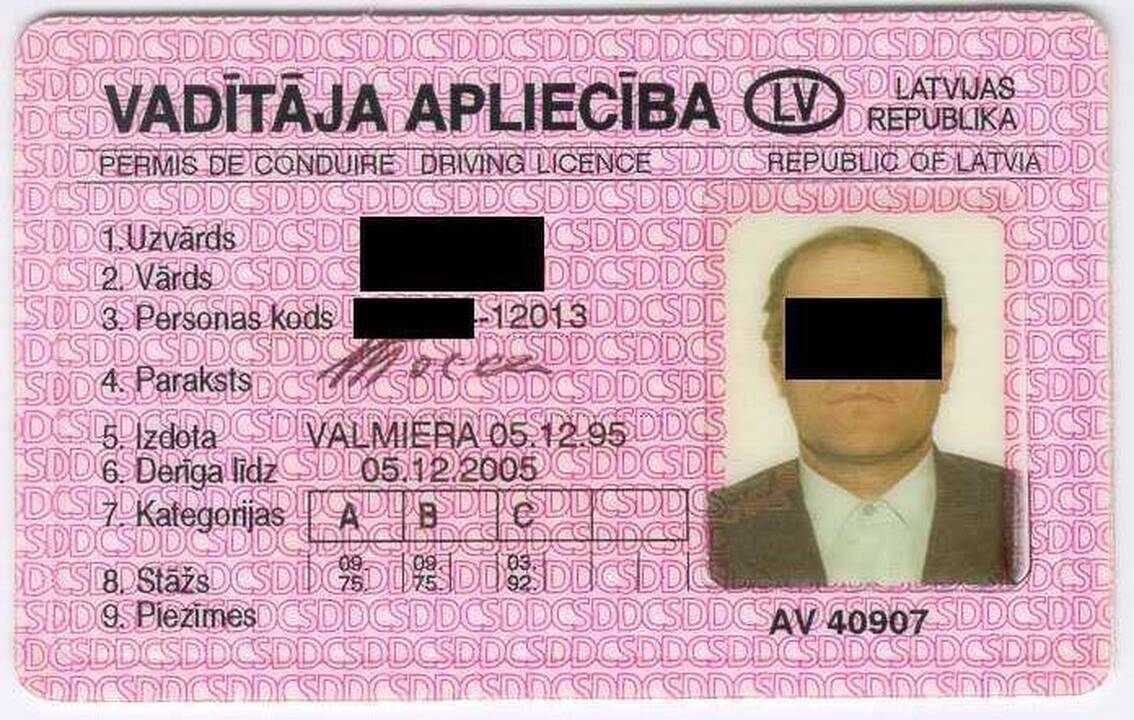 Latvijos vairuotojo pažymėjimo pavyzdys