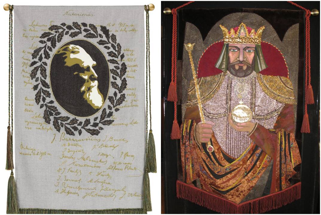 S. Kanaverskytės dekoratyvinės vėliavos, skirtos Lietuvos karaliui Mindaugui (2015) ir Jonui Basanavičiui (2017).