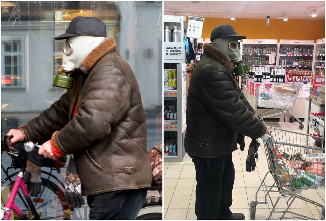 Egzotika: Klaipėdoje vienas keistuolis į parduotuvę skuba su sovietine karine dujokauke ant galvos.