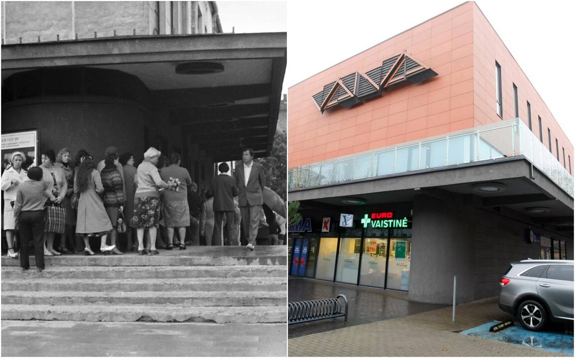 Permainos: kino teatrui kadaise statytas pastatas šiandien tapo prekybos centru, apie buvusią senąją paskirtį liudija tik stilizuotas užrašas "Vaiva" ant fasado sienos.