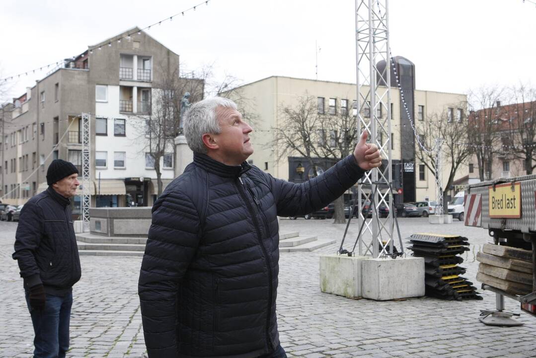 Pradėta montuoti Klaipėdos eglutė