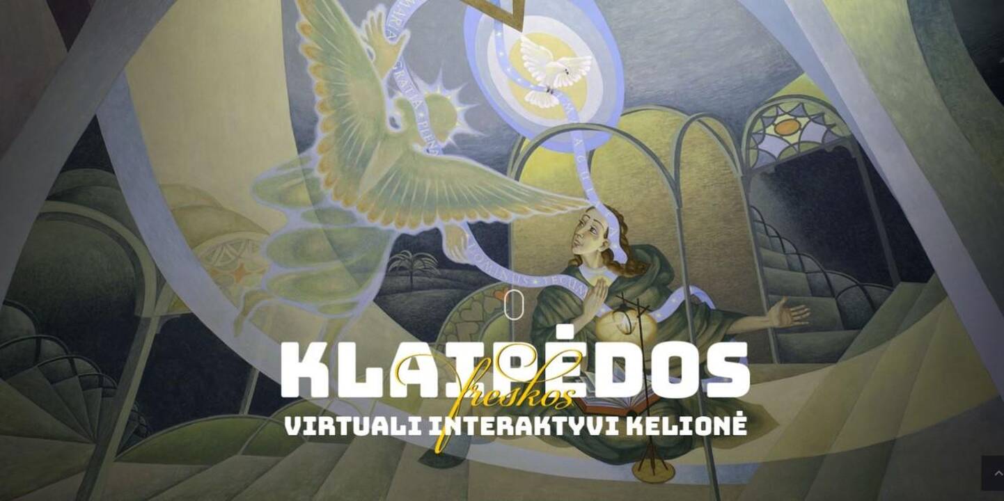 Virtuali kelionė prasideda nuo Juozo Vosyliaus ištapyto Klaipėdos Marijos Taikos Karalienės bažnyčios kupolo.