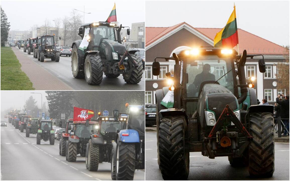 Dėmesys: protestuodami Klaipėdos rajono ūkininkai dvi valandas suko ratus Gargždų gatvėmis.