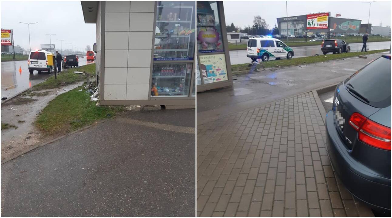 Šilainiuose susidūrė du automobiliai: apgadintas spaudos kioskas