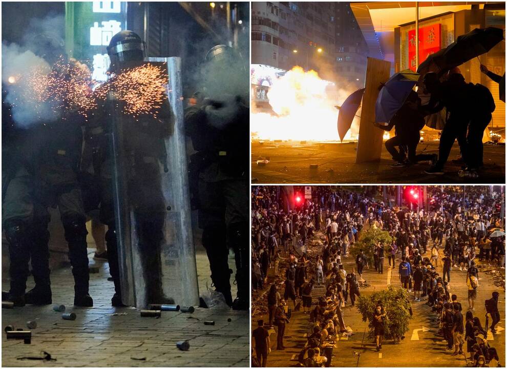 Honkongo policija puola universiteto komplekse apsuptus protestuotojus