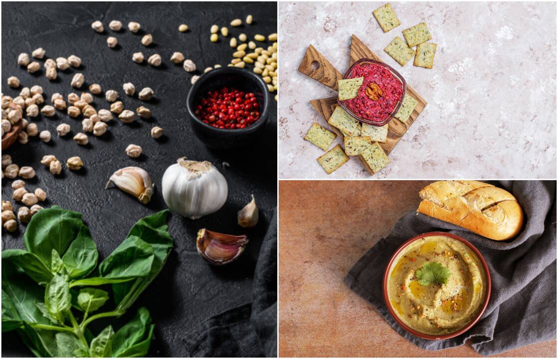 Sudėtis: pagrindiniai humuso ingredientai – avinžirniai bei tahinis, sezamų sėklų pasta.