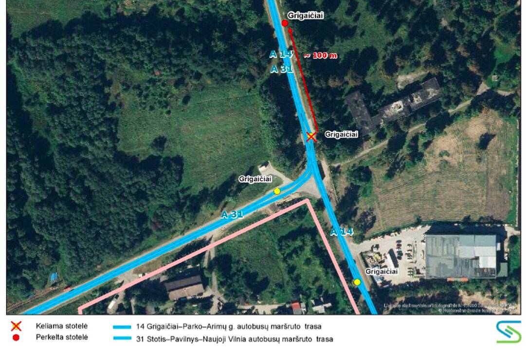 Laikinai perkeliama viešojo transporto stotelė Grigaičiai