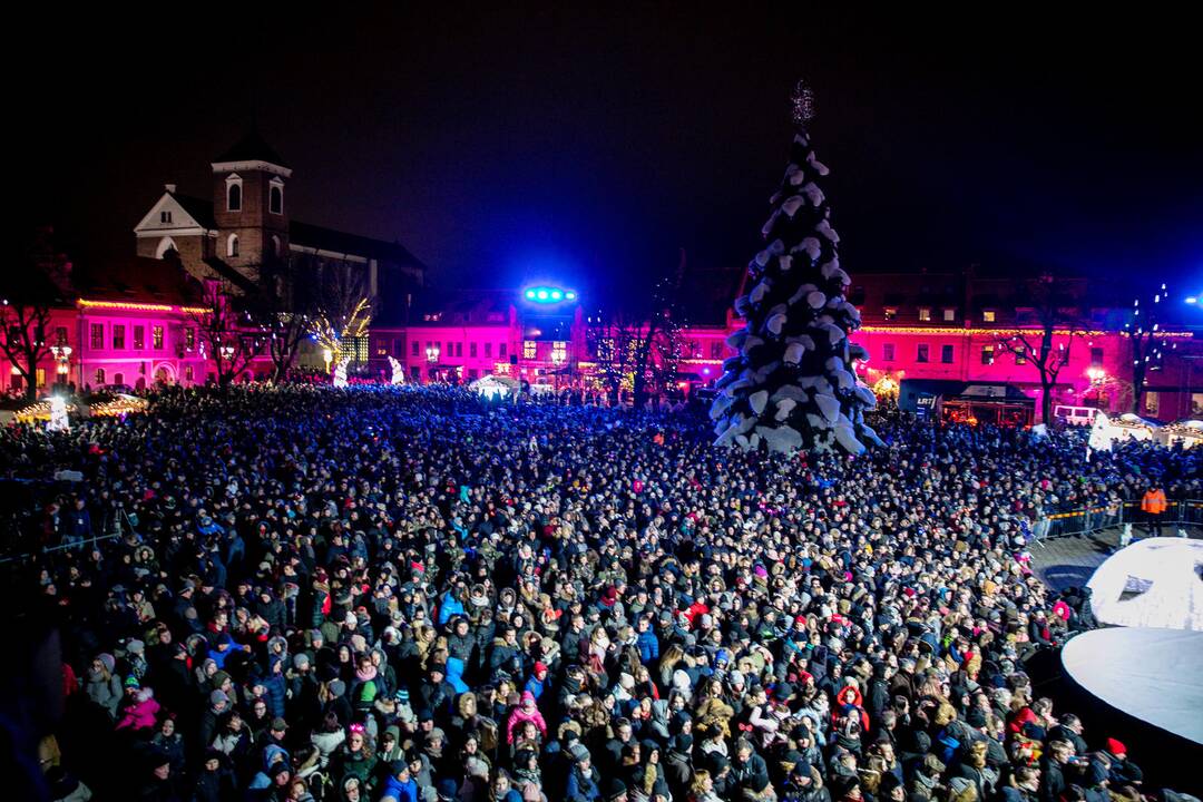 Rotušės aikštėje įžiebta įspūdinga Kalėdų eglė