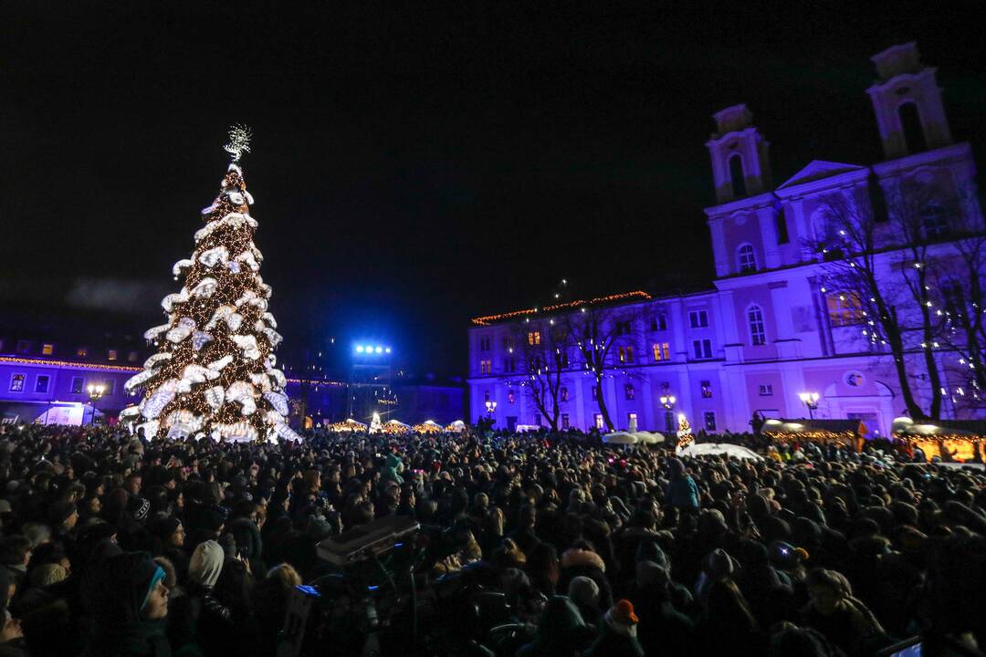 Rotušės aikštėje įžiebta įspūdinga Kalėdų eglė
