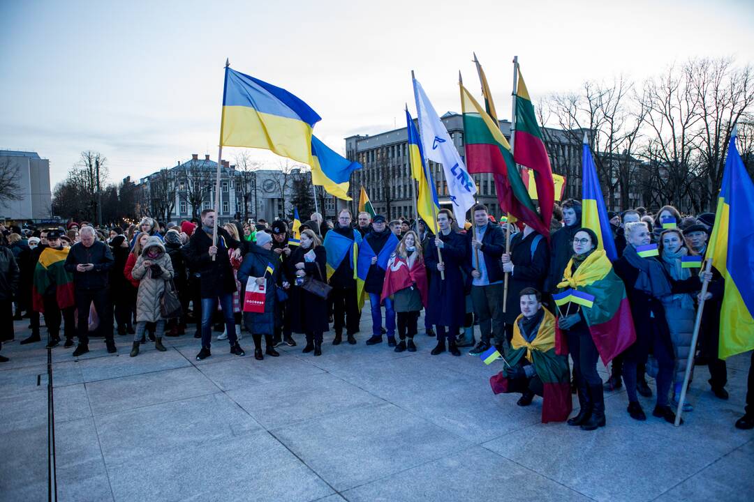 Daugybė žmonių Kaune susirinko į Ukrainos palaikymo akciją