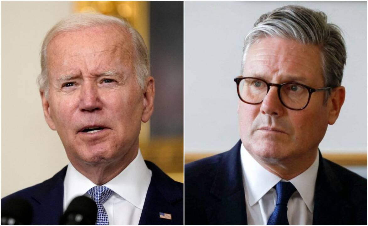 Joe Bidenas (kairėje) ir Keiras Starmeris (dešinėje)