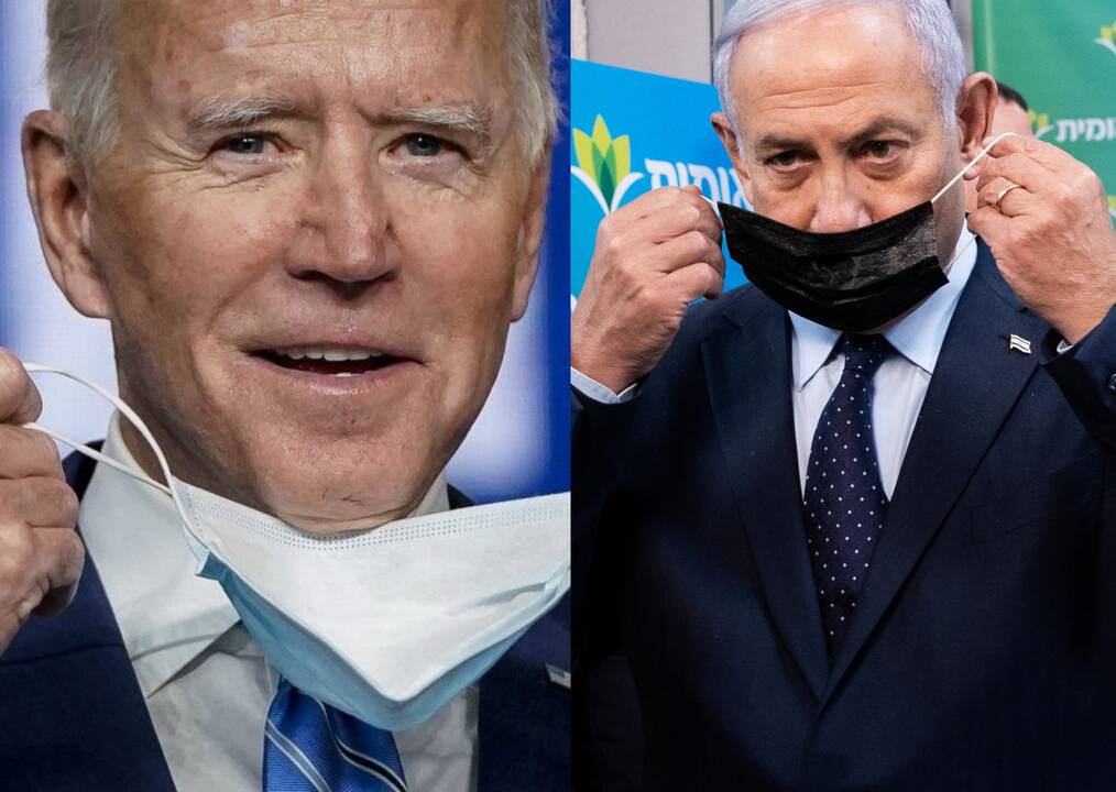 Joe Bidenas (kairėje) ir Benjaminas Netanyahu (dešinėje)