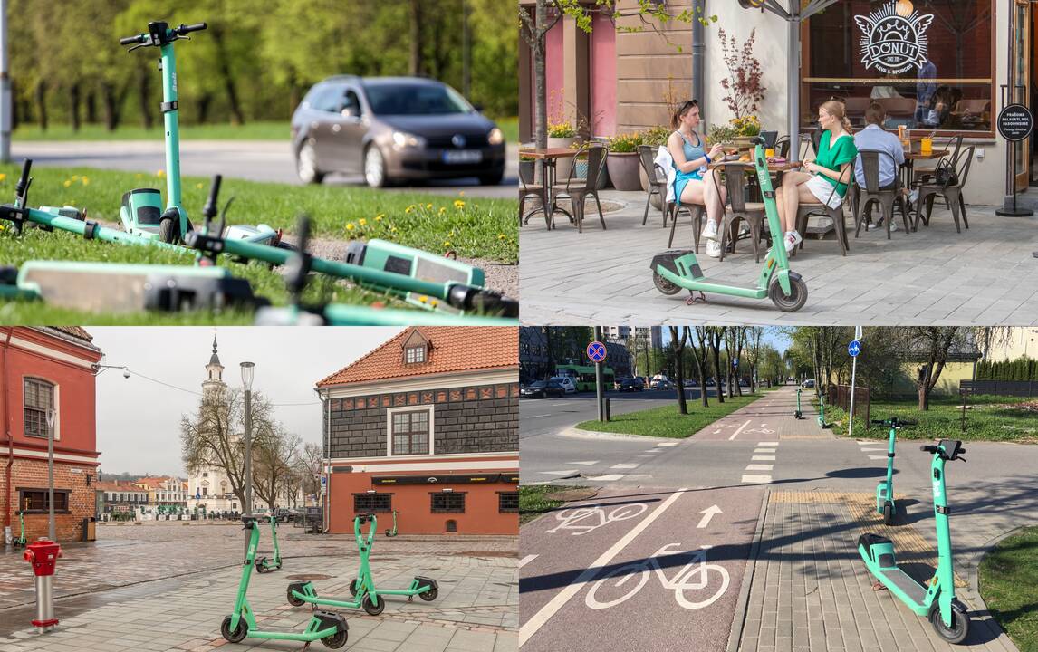 Situacija: tvarkingai išrikiuoti paspirtukai ilgai neužsibūna – greitai paimami ir tada pastatomi bet kur.