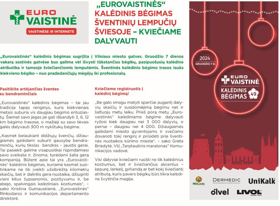 „Eurovaistinės“ kalėdinis bėgimas šventinių lempučių šviesoje – kviečiame dalyvauti!