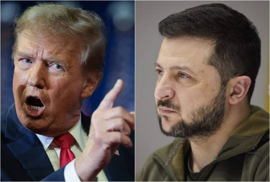 Donaldas Trumpas (kairėje) ir Volodymyras Zelenskis (dešinėje)