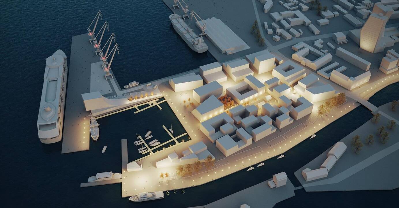 Perspektyvos: dešinėje Danės upės pusėje planuojamas ištisas verslo pastatų kvartalas su nauju kruizinio terminalo pirsu ir pramoginių laivų prieplauka.
