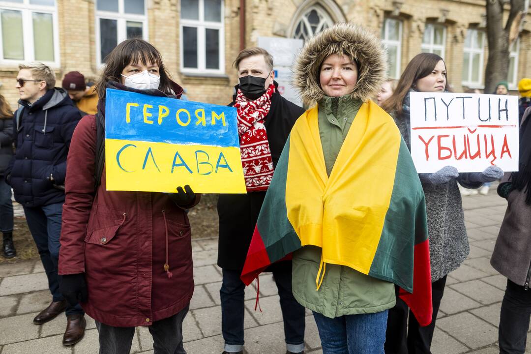 Protestas prie Vokietijos ambasados už sankcijų taikymą Rusijai 