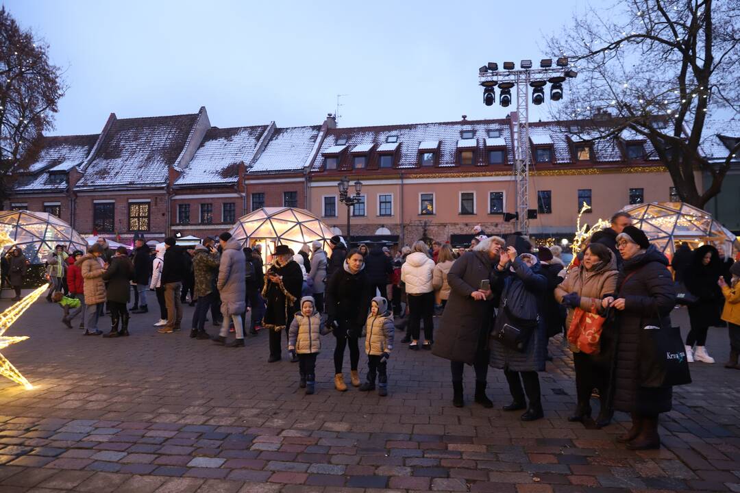 Kauniečiai tebeplūsta prie pagrindinės miesto eglutės