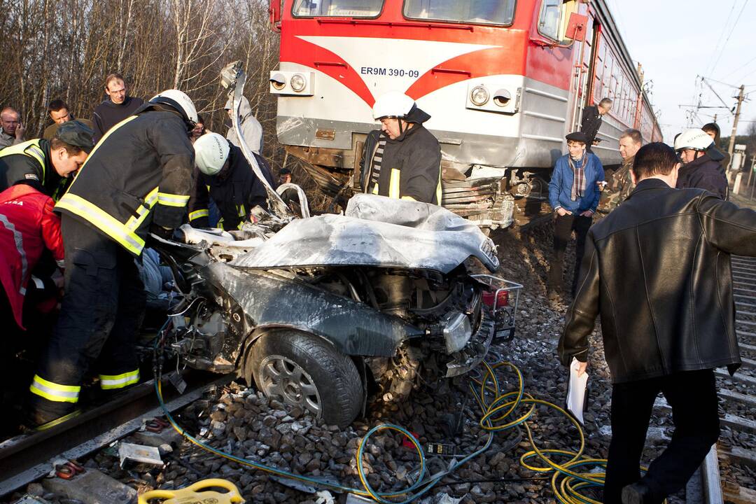Pervažoje traukiniui susidūrus su automobiliu žuvo jo vairuotojas